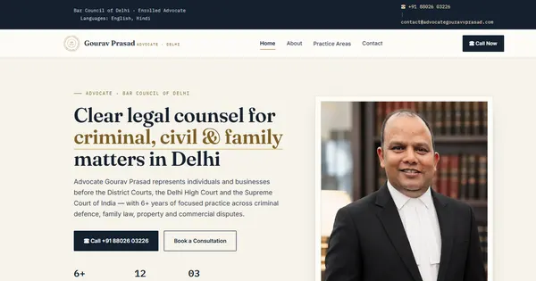 Advocate Gourav Prasad, Delhi lawyer website by Performa DigiTech Solutions