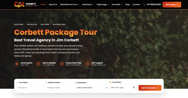 Corbett Package Tour tour and travel website by Performa DigiTech Solutions