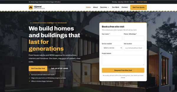 Ujjawal Enterprises construction company website by Performa DigiTech Solutions
